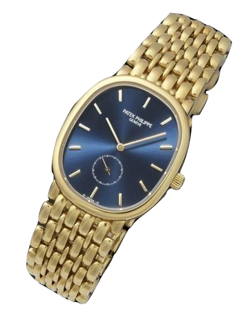Golden Ellipse Mens Mechanical in Yellow Gold On Yellow Gold Bracelet with Blue Dial
