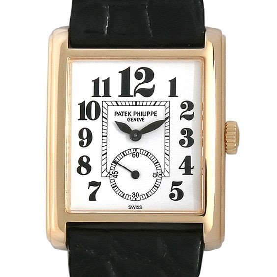Gondolo 5014 in Yellow Gold On Black Alligator with White Arabic Dial