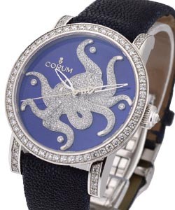 Artisan Classical Octopus  in White Gold with Diamond Bezel on Black Strap with Blue with Pave Diamond Octopus Dial - Limited to 25pcs