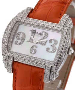 Ladies Quartz in White Gold with Diamond Bezel Orange Crocodile Strap with White Arabic Diamond Dial