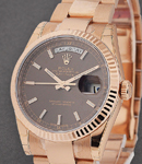 Presidential 36mm in Rose Gold with Fluted Bezel on Oyster Bracelet with Brown Stick Dial