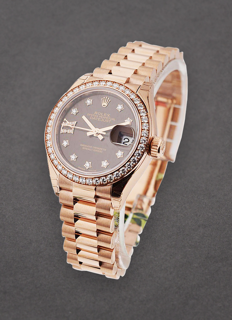 Rolex Unworn Datejust 28mm Automatic in Rose Gold with Diamond Bezel