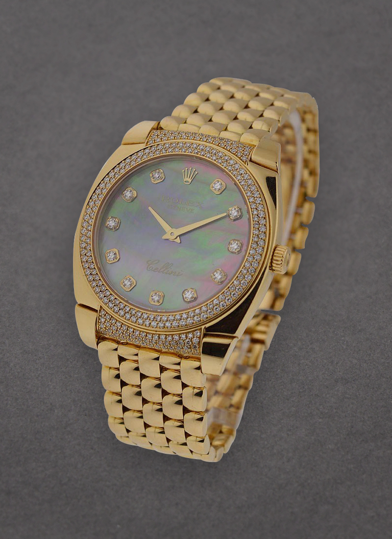 Rolex Unworn Cellini Cestello in Yellow Gold with Diamond Bezel