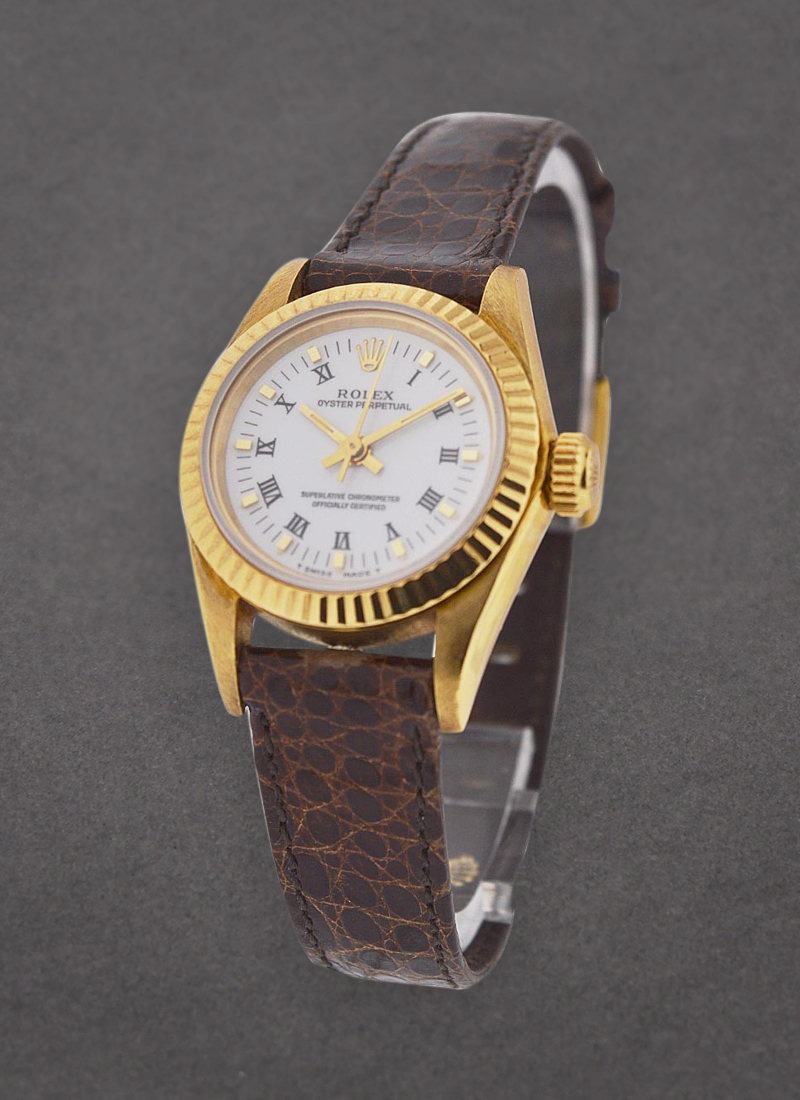 67108 used white roman Rolex Oyster Perpetual No Date Ladies No Date 26mm Yellow Gold Essential Watches