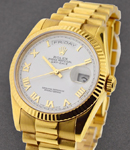 President 36mm in Yellow Gold with Fluted Bezel on President Bracelet with White Roman Dial