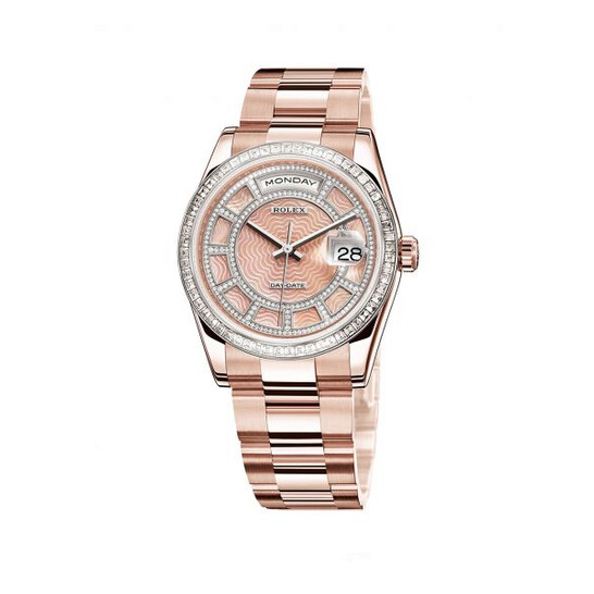 36mm Rose Gold Day Date President Fluted Bezel - President Bracelet - Pink MOP Carousel Diamond Dial