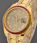 Masterpiece 39mm in Yellow Gold with Diamond Bezel on Pearlmaster Diamond Bracelet with Pave Diamond Dial - Roman Markers