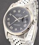 Datejust 36mm with White Gold Fluted Bezel on Jubilee Bracelet with Black Roman Dial