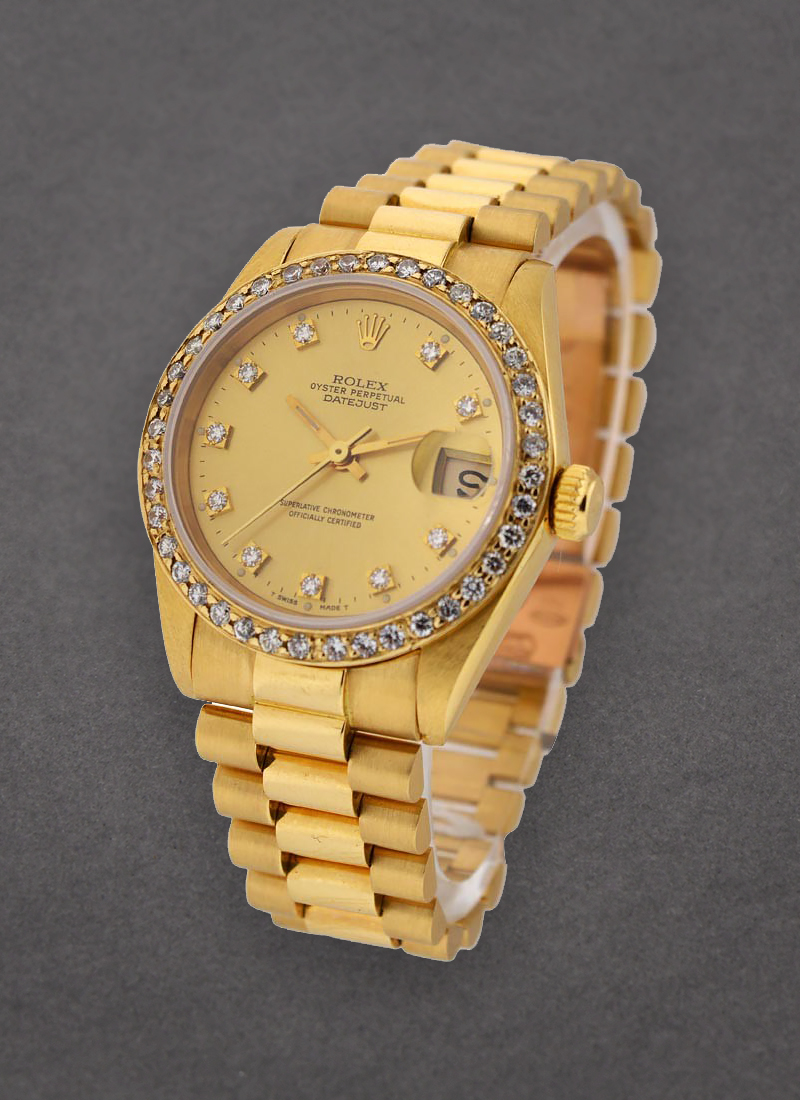 Pre-Owned Rolex Midsize -  31mm President - Yellow Gold - Custom Diamond Bezel