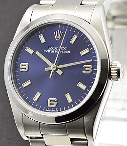 Mid Size Oyster Perpetual 31mm in Steel with Domed Bezel on Oyster Bracelet with Blue Stick & Arabic Dial