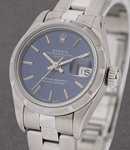 Ladys Date - 26mm - Finely Engine Turned Bezel on Oyster Bracelet with Blue Stick Dial