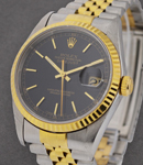 Datejust 36mm in Steel with Yellow Gold Fluted Bezel on Jubilee Bracelet with Black Stick Dial