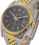 Datejust 36mm in Steel with Yellow Gold Fluted Bezel on Jubilee Bracelet with Black Stick Dial