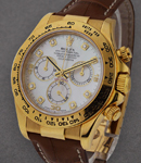 Daytona in Yellow Gold on Brown Strap with Mother or Pearl Diamond Dial