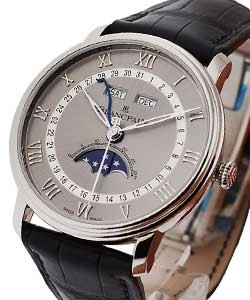 Villeret Moon Phase Complete Calendar 40mm Automatic in Steel on Black Crocodile Leather Strap with Grey Dial