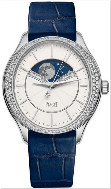 Limelight Stella Ladies 36mm Automatic in White Gold with Diamond Bezel On Blue Alligator Leather Strap with White Diamond Dial