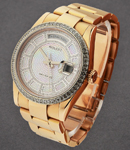 Presidential - Rose Gold - Baguette Diamond Bezel on Oyster Bracelet with Pave Diamond Dial