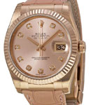 Datejust 36mm in Rose Gold with Fluted Bezel On Strap with Pink Diamond Dial