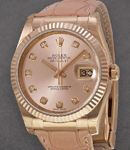 Datejust 36mm in Rose Gold with Fluted Bezel On Strap with Pink Diamond Dial