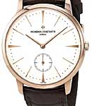 Patrimony Mens 42mm Manual in Rose Gold on Brown Crocodile Leather Strap with Silver Dial