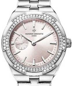Overseas Ladies 37mm Automatic in Steel with Diamond Bezel On Steel Bracelet with Pink Dial