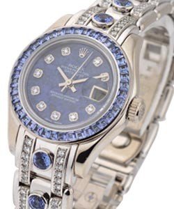 Masterpiece Special Edition in White Gold with Saphire Diamond Bezel on Pearlmaster Diamond Bracelet with Sodalite Diamond Dial