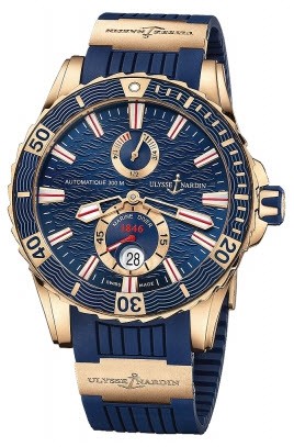 Maxi Marine Diver Mens 44mm Automatic in Rose Gold On Blue Rubber Strap with Blue Textured Dial