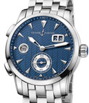 Dual Time Manufacture Mens 42mm  in Steel on Bracelet with Textured Blue Dial