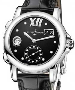 Dual Time Ladies 37.5mm Automatic in Steel On Black Alligator Strap with Black Diamond Dial