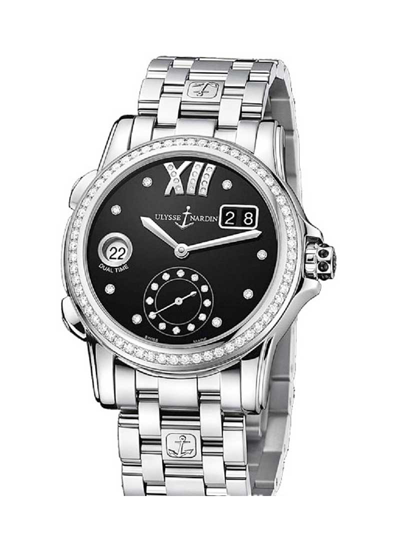 Ulysse Nardin Dual Time Ladies 37.5mm Automatic in Steel with Diamond Bezel