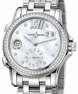 Dual Time Manufacture Ladies 37.5mm Automatic in Steel On Steel Bracelet with Mother of Pearl Diamond Dial