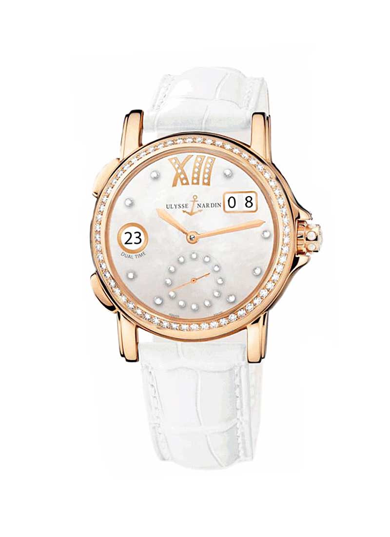 Ulysse Nardin Dual Time Ladies 37.5mm Automatic in Rose Gold with Diamond Bezel