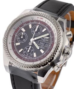Bentley Motors GT II in Steel  On Black Leather Strap with Black Dial -Burgundy Accent