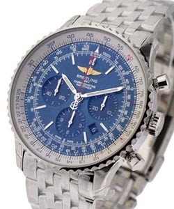 Navitimer 01 Chronograph in Steel on Bracelet with Blue Dial and Blue Sub Dials