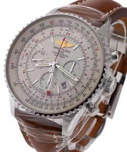 Navitimer GMT Chronograph in Steel on Brown Calfskin Leather Strap with Silver Dial