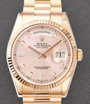 President Day Date in Rose Gold with Fluted Bezel on President Bracelet with Pink Diamond Dial