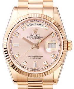 President Day Date in Rose Gold with Fluted Bezel on President Bracelet with Pink Diamond Dial