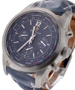 Transocean Chronograph Unitime Pilot in Steel On Blue Crocodile Strap with Blue Dial