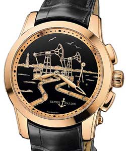 Hourstriker Oil Pump Mens 42mm Automatic in Rose Gold On Black Alligator Strap with Black Dial