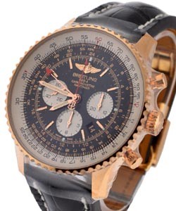Navitimer GMT in Rose Gold - Limited Edition of 200 Pcs  on Black Crocodile Leather Strap with Black Dial