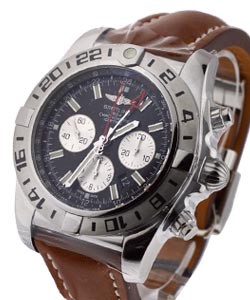 Chronomat GMT Automatic in Steel on Brown Calf Skin Leather Strap with Black Dial 
