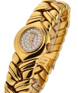 Cellini Oval Shape in Yellow Gold on Yellow Gold Bracelet with Pave Diamond Dial