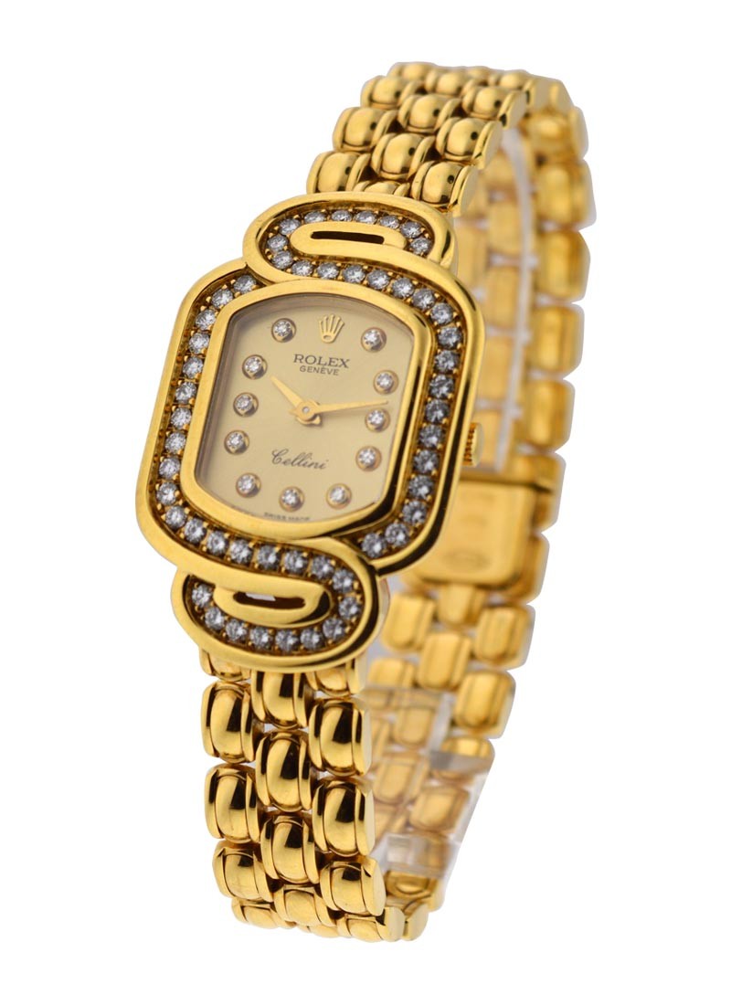 Pre-Owned Rolex Cellini Rectangle in Yellow Gold with Diamond Bezel