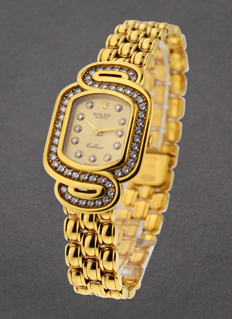 Pre-Owned Rolex Cellini Rectangle in Yellow Gold with Diamond Bezel