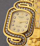 Cellini Rectangle in Yellow Gold with Diamond Bezel on Bracelet with Champagne Diamond Dial