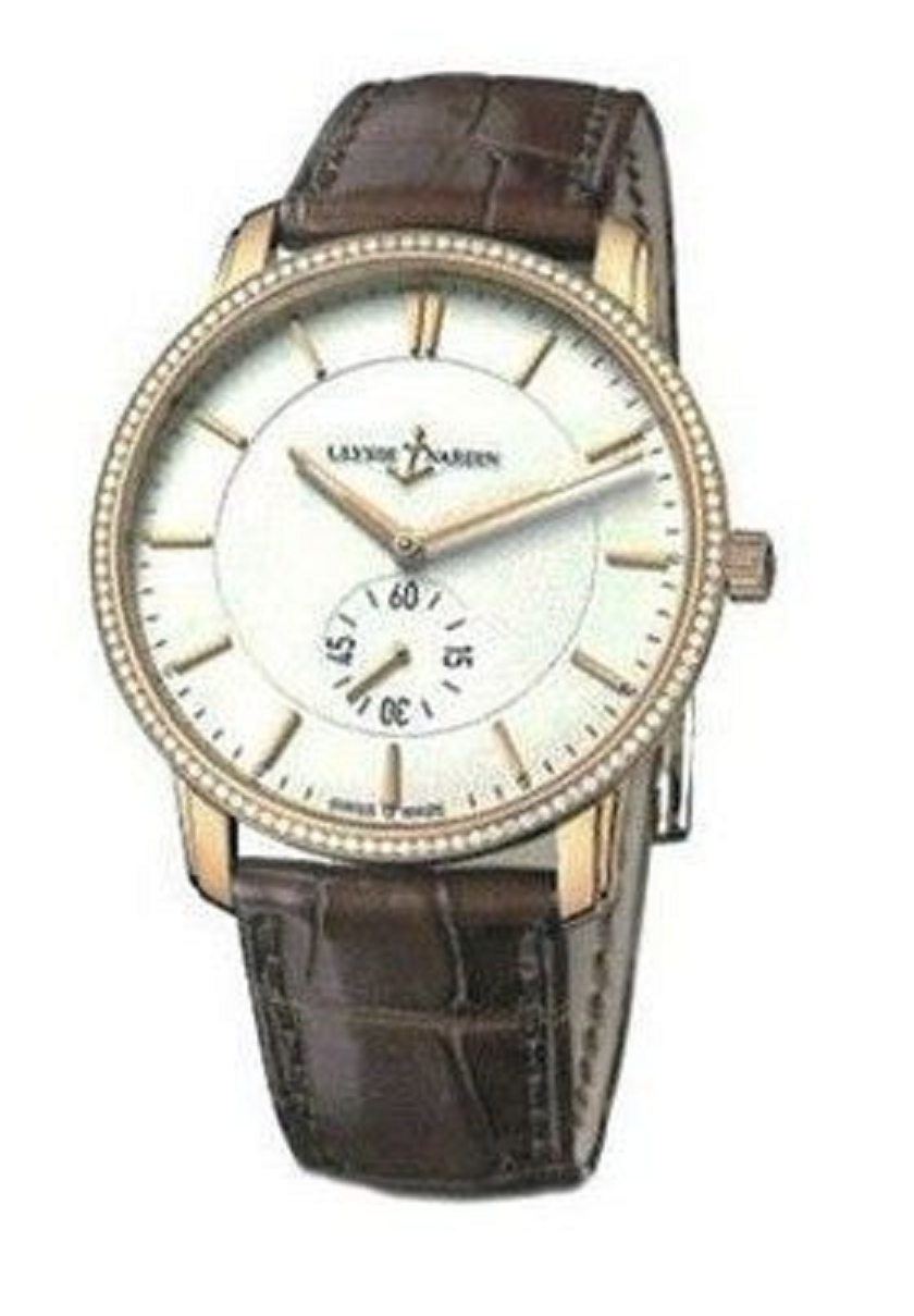 Clasico XFlat Mens 39mm Automatic in Rose Gold with Diamond Bezel On Brown Alligator Strap with Eggshell Dial