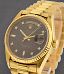 Day Date 36mm President in Yellow Gold with Fluted Bezel on President Bracelet with Black Diamond Dial