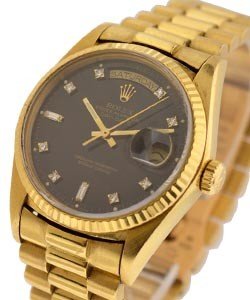 Day Date 36mm President in Yellow Gold with Fluted Bezel on President Bracelet with Black Diamond Dial