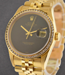 Datejust 36mm in Yellow Gold with Custom Diamond Bezel on Jubilee Bracelet with Black Onyx Dial