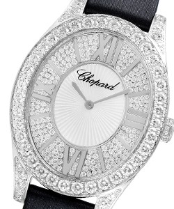 Heure Du Diamant in White Gold with Diamond Case on Black Satin Strap with Pave Diamond Dial
